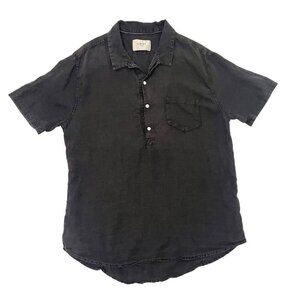 CWST 100% Linen Short Sleeve Breathable Shirt Vacation Classic Black size Medium